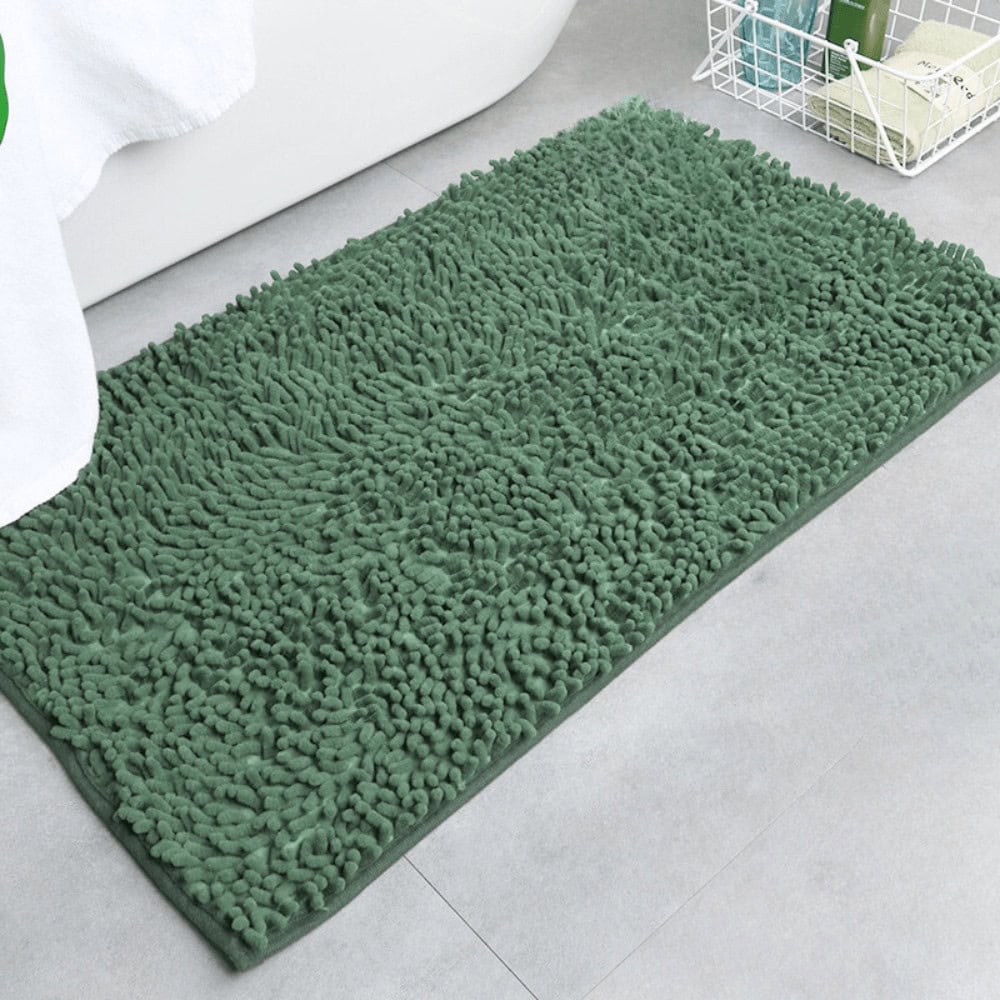 Donker Groene Badmat Chenille – Antislip Badkamer Mat