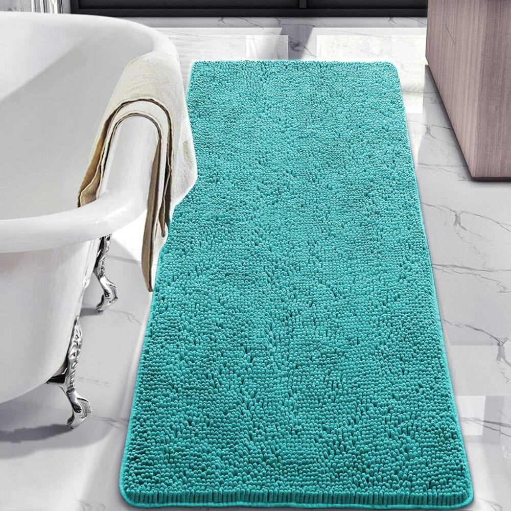 Turquoise Chenille Badmat – Anti-Slip Luxe Design