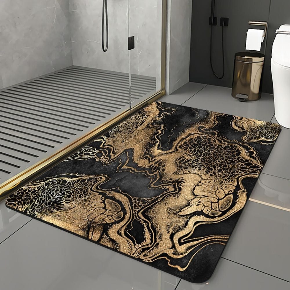 Zwarte en Gouden Badmat – Luxe Badkameraccessoire