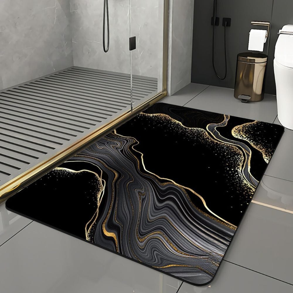 Zwarte en Gouden Badmat – Luxe Badkameraccessoire