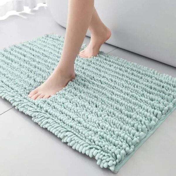 Chenille Badmat Blauw Turkoois Groot Formaat